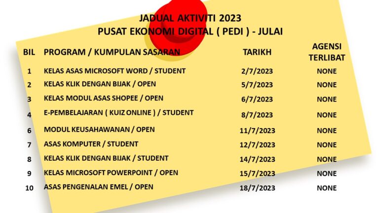 jadual julai 2023