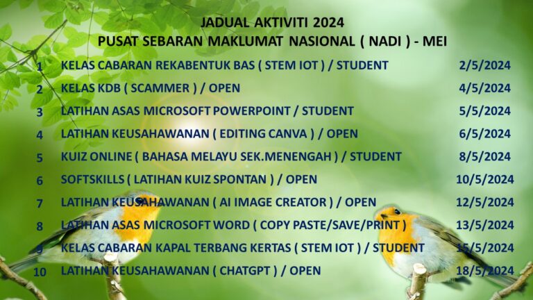 Jadual aktiviti mei 2024